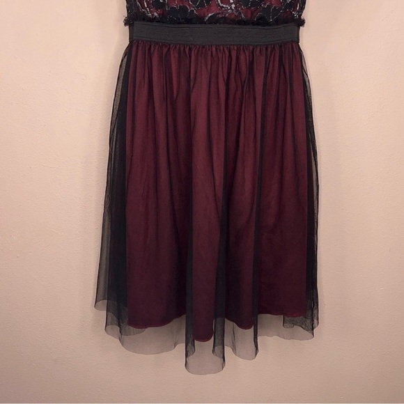 SIZE 5 VINTAGE 90s BLACK RED EVENT DRESS FORMAL JUNIORS STRETCH TULLE GOTH - Picture 4 of 13